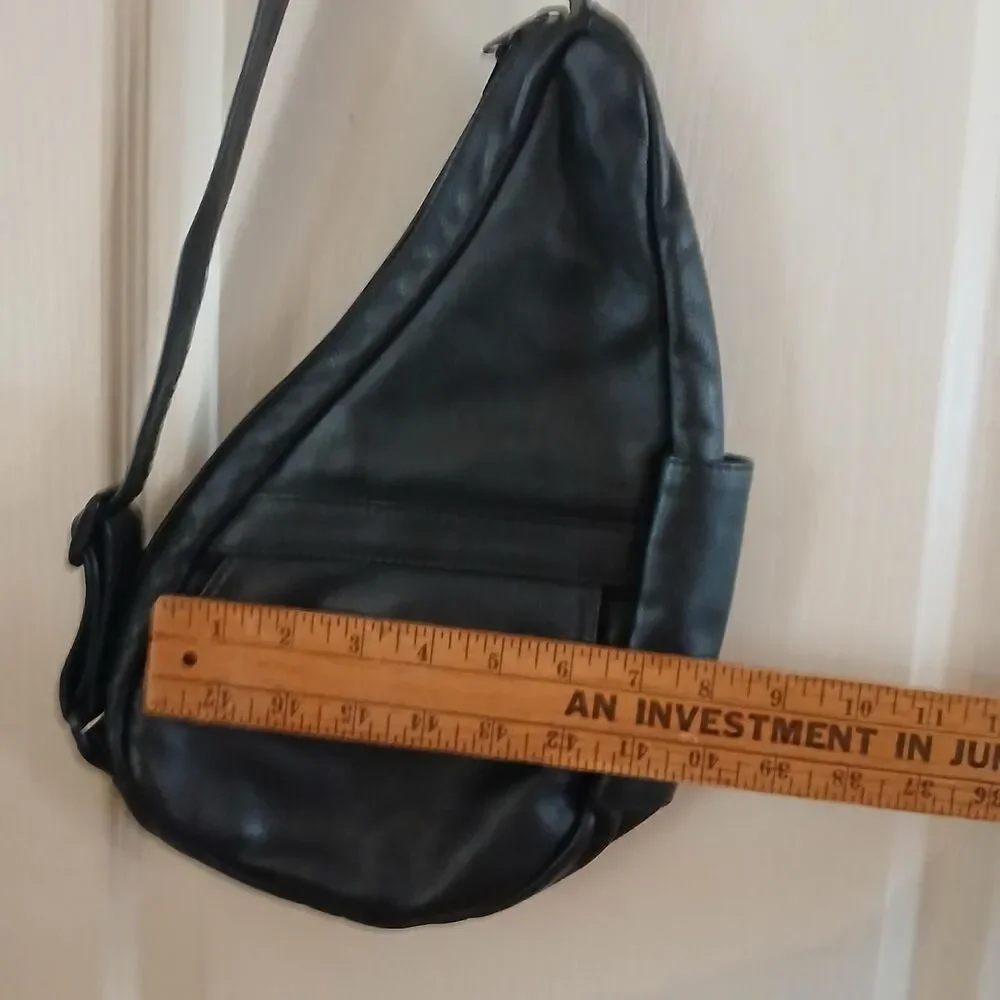 Vintage AmeriBag Black Leather Healthy Back Bag Sling Backpack Gorpcore Basic